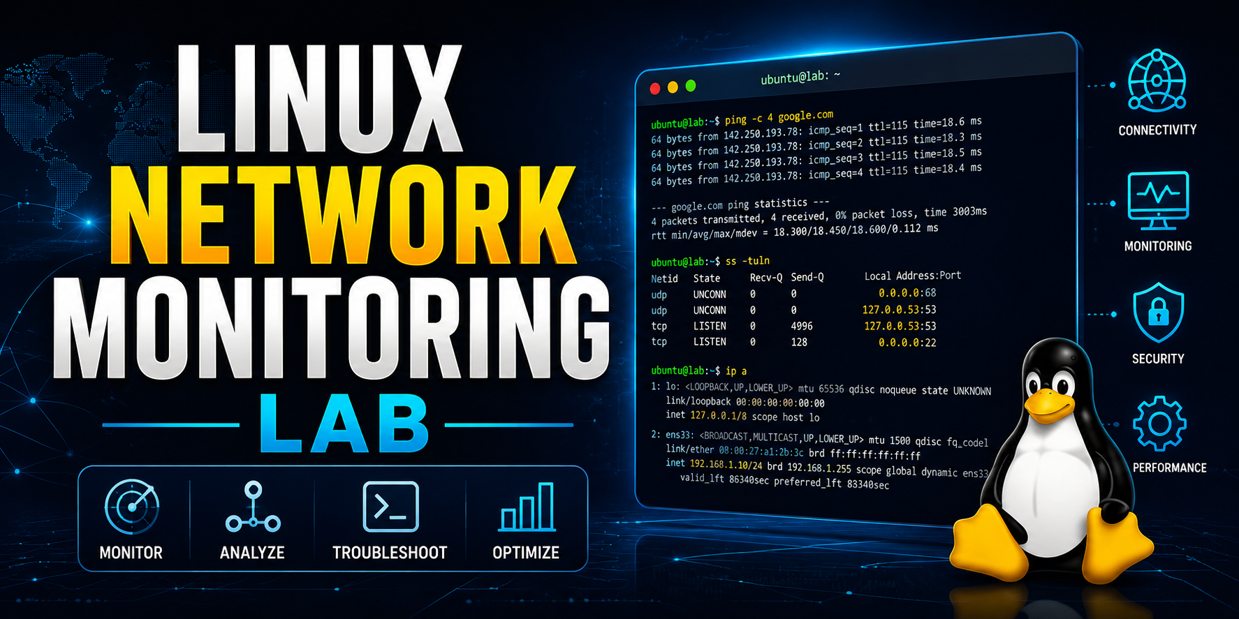Linux Network Monitoring Lab: Essential Networking Commands for Network Engineers